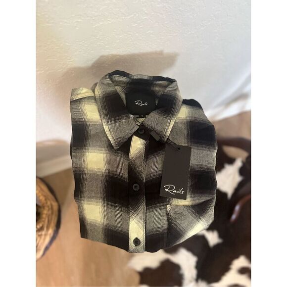 Rails Hunter Plaid Button Up Shirt, Long Sleeve, 90’s Black/White, Small, NWT - Picture 1 of 10
